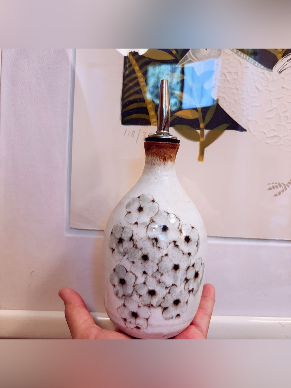 $130.00 SPAKO CLAY OLIVE OIL CRUET WILDFLOWER no. 7